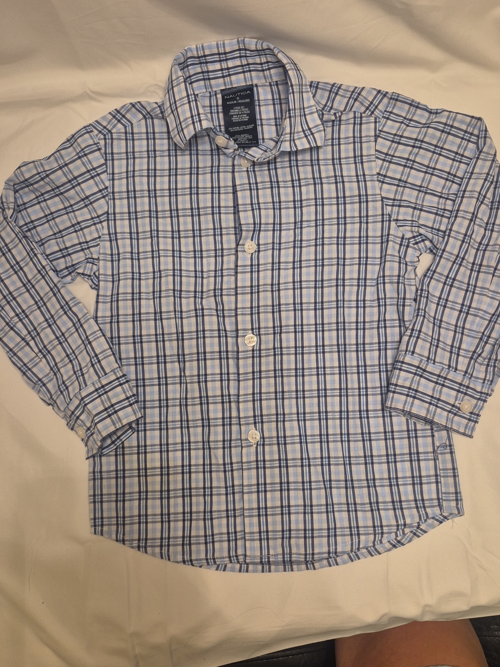 Nautica Blue and White Plaid Button-Down Shirt